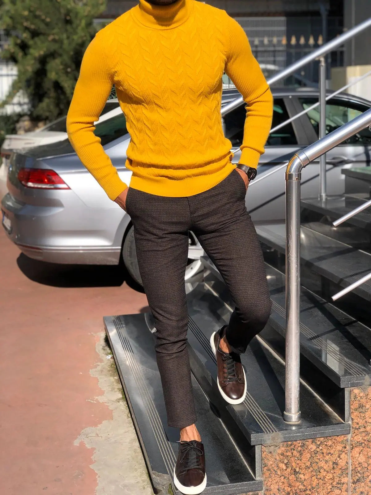 Calvin Slim-Fit Turtleneck Knitwear in Yellow - BRABION
