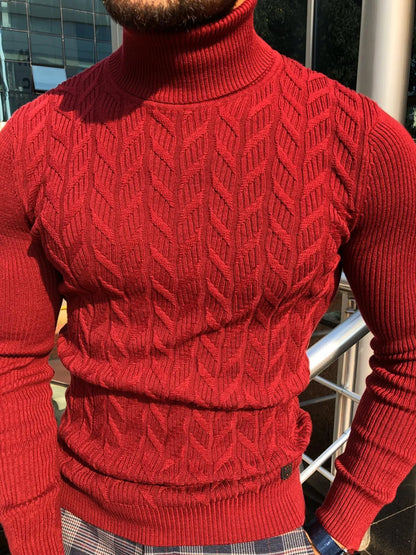 Calvin Slim-Fit Turtleneck Knitwear Red - BRABION