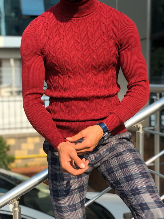 Calvin Slim-Fit Turtleneck Knitwear Red - BRABION
