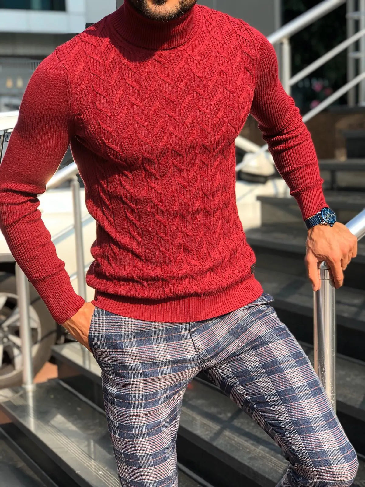 Calvin Slim-Fit Turtleneck Knitwear Red - BRABION
