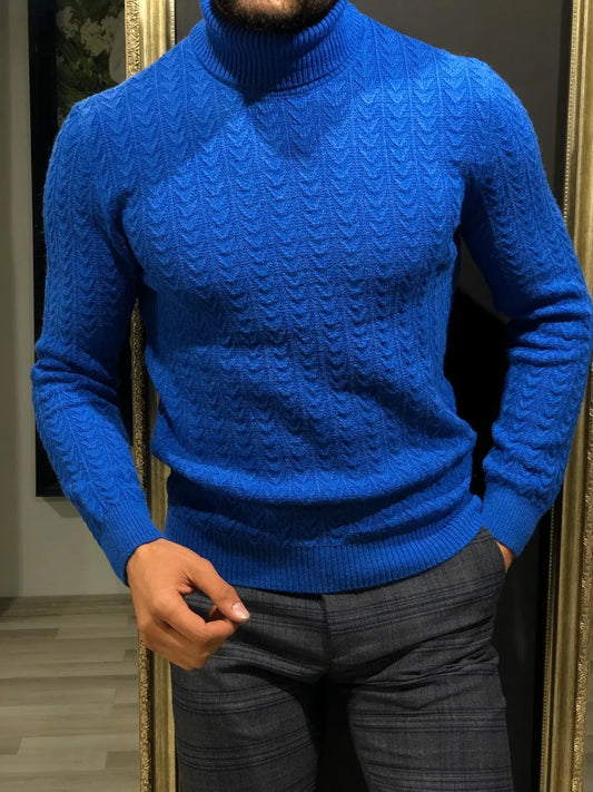 Calvin Slim-Fit Wool Turtleneck Knitwear in Sax - BRABION