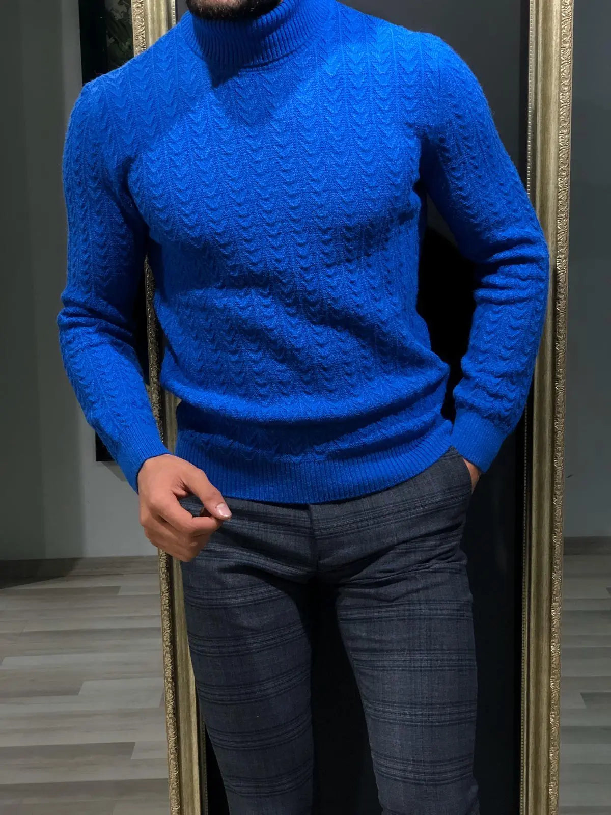 Calvin Slim-Fit Wool Turtleneck Knitwear in Sax - BRABION