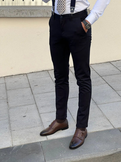Benjamin Slim Fit High Quality Dark Blue Patterned Anthracite Pants - BRABION