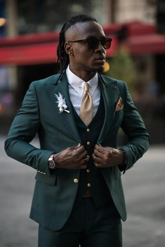 Evo Green Slim Fit Peak Lapel Suit brabion