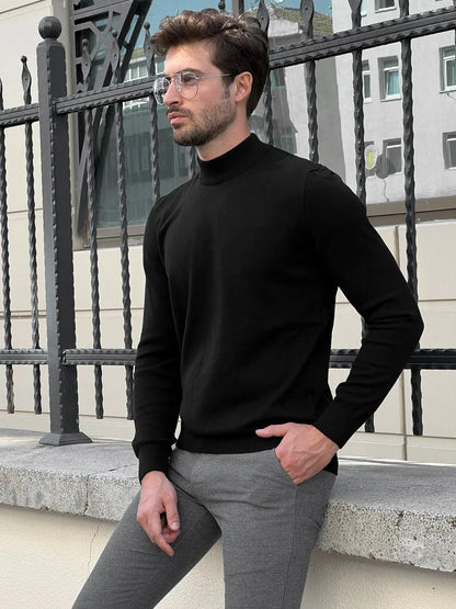 Stefano Slim Fit Black Turtleneck Sweater - BRABION
