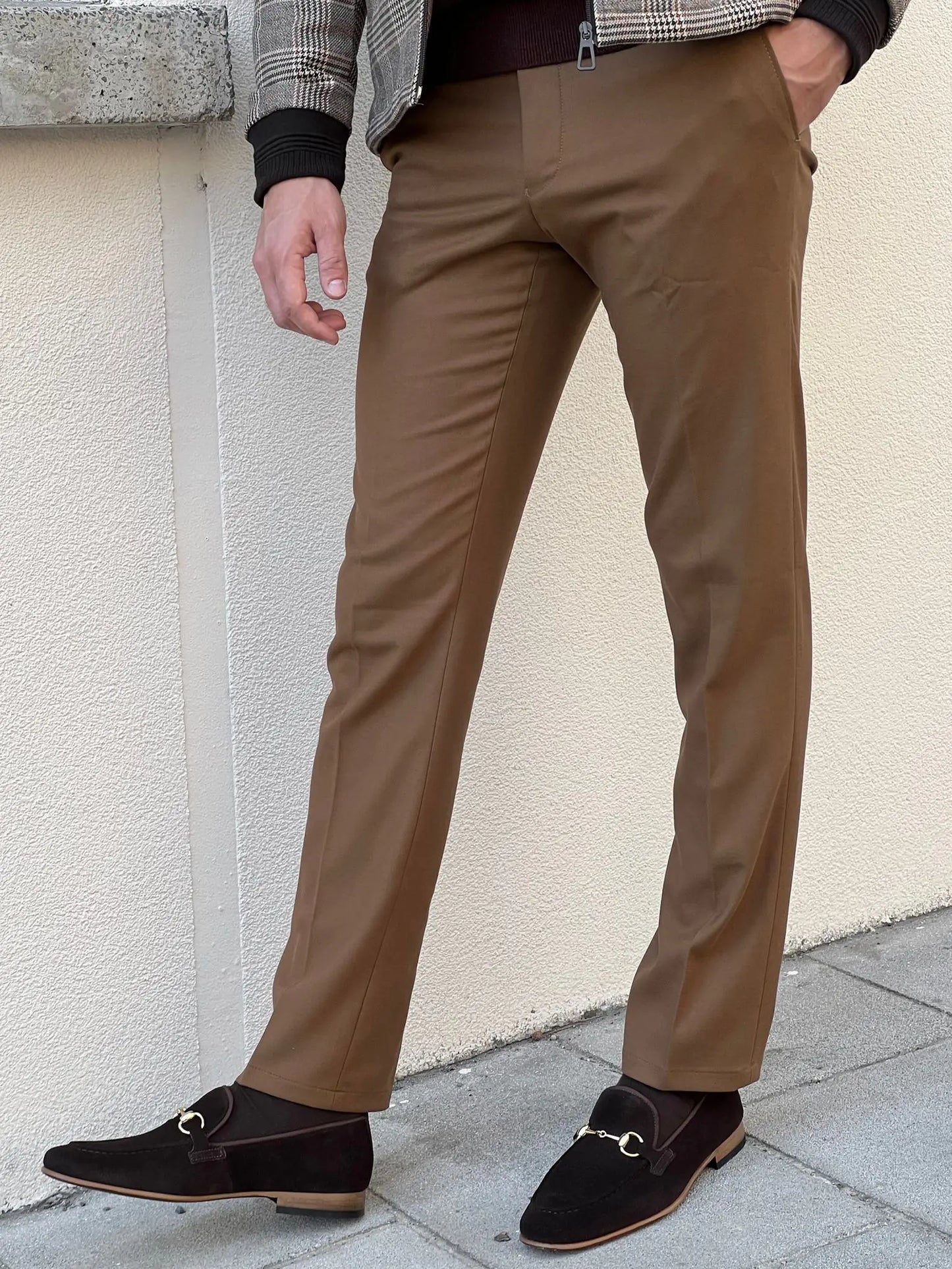 Benjamin Slim Fit High Quality Patterned Camel Pants - BRABION