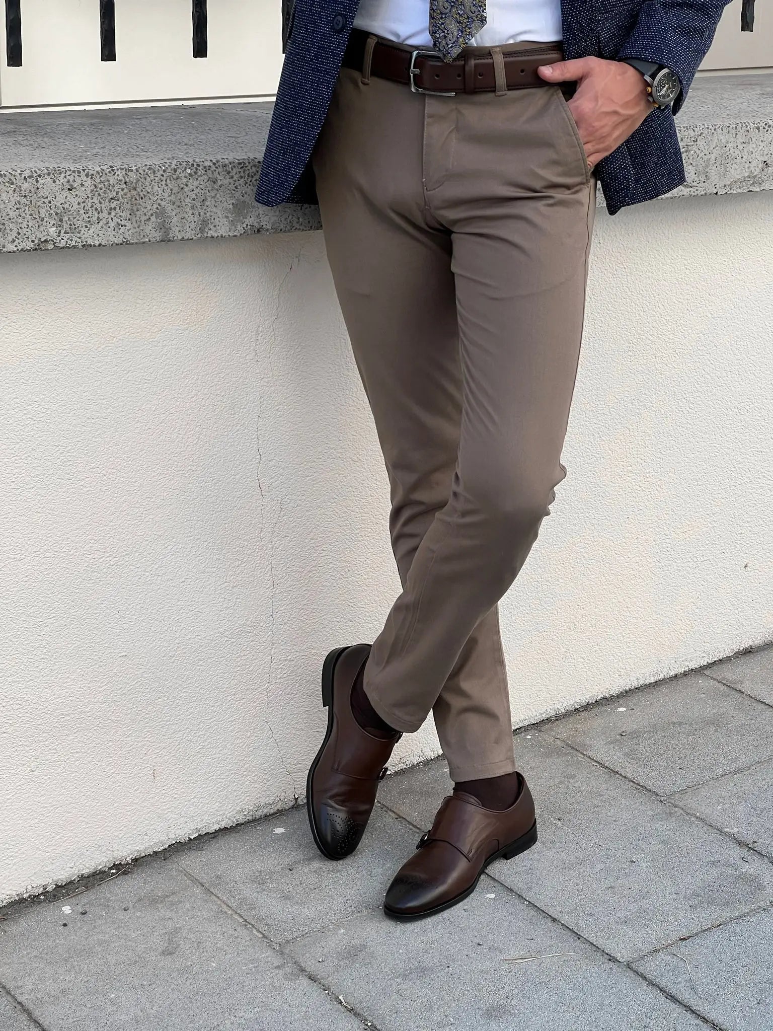 Giorgio Slim Fit Cotton Mink Pants - Versatile Elegance for Every Occasion - BRABION