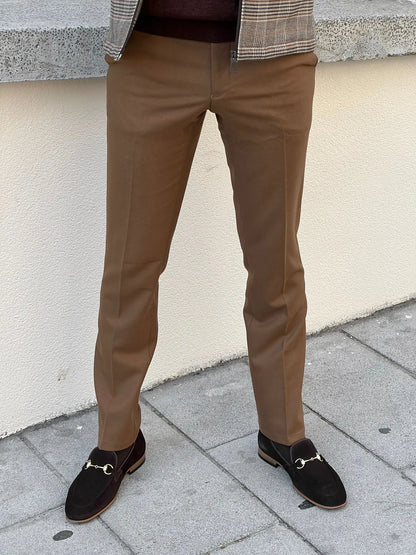 Benjamin Slim Fit High Quality Patterned Camel Pants - BRABION