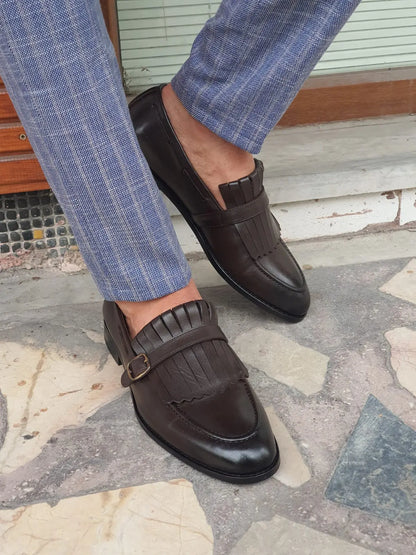 Jackson Brown Kilt Loafers - Elegant Leather Footwear for Any Occasion - BRABION