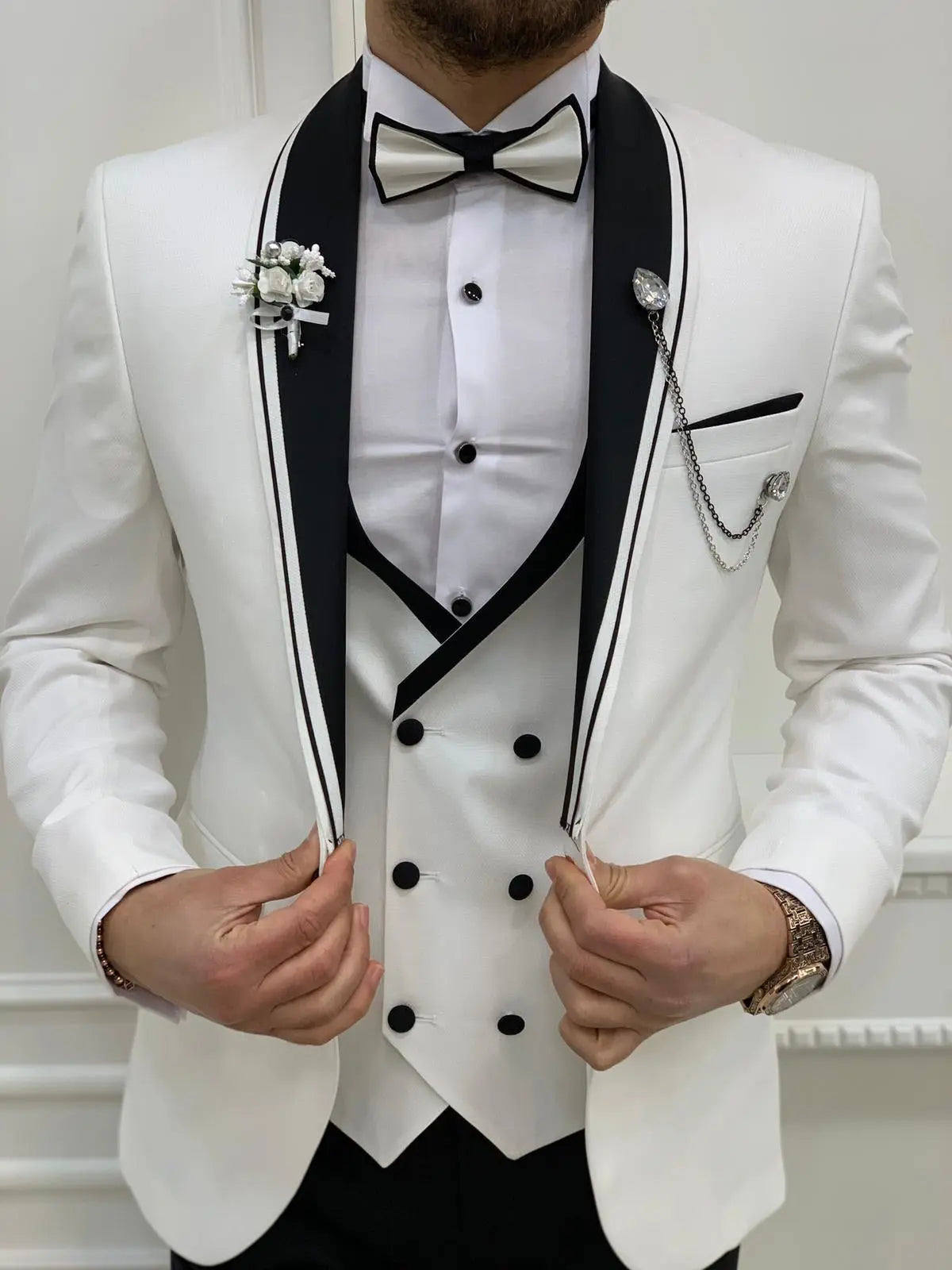 Napoli White Slim Fit Shawl Lapel Tuxedo - BRABION