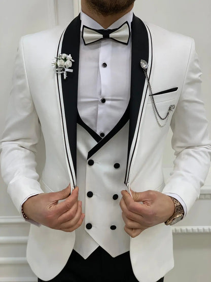 Napoli White Slim Fit Shawl Lapel Tuxedo - BRABION