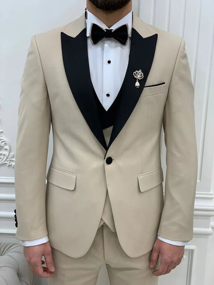 Eden Beige Slim Fit Peak Lapel Tuxedo - BRABION