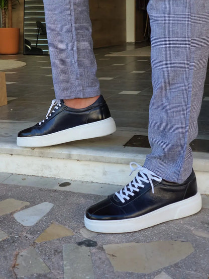 Montreal Navy Blue Mid-Top Sneakers for Men - BRABION