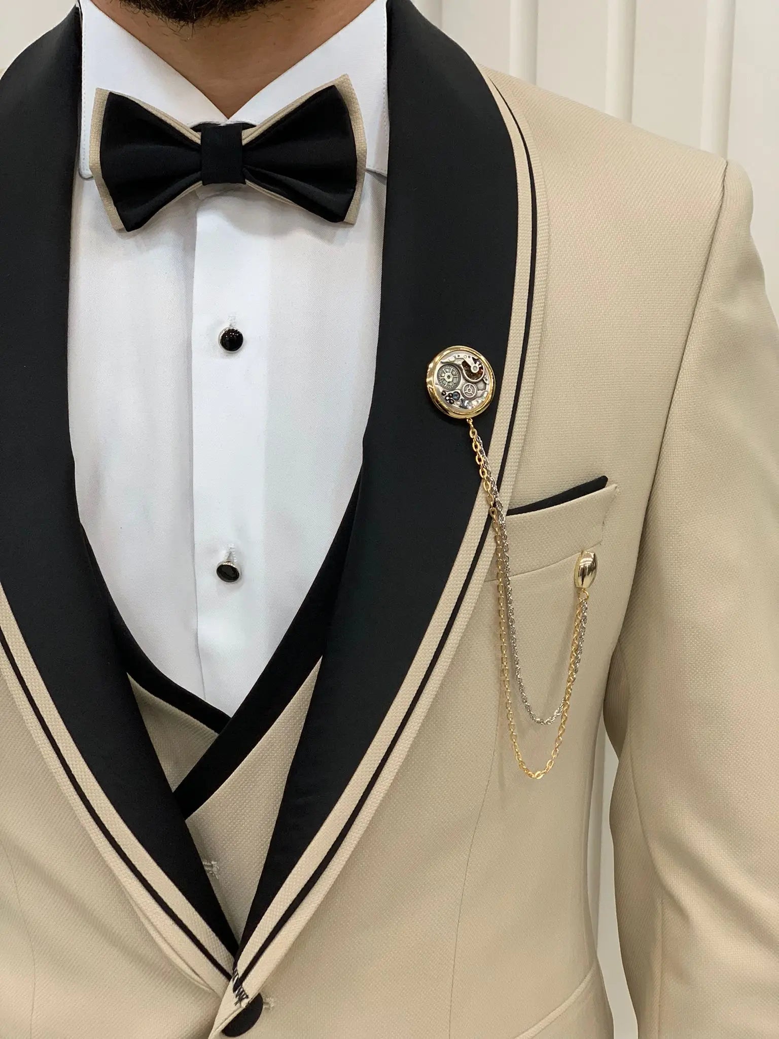 Glendale Beige Slim Fit Shawl Lapel Tuxedo – Elegant Formalwear for Men - BRABION