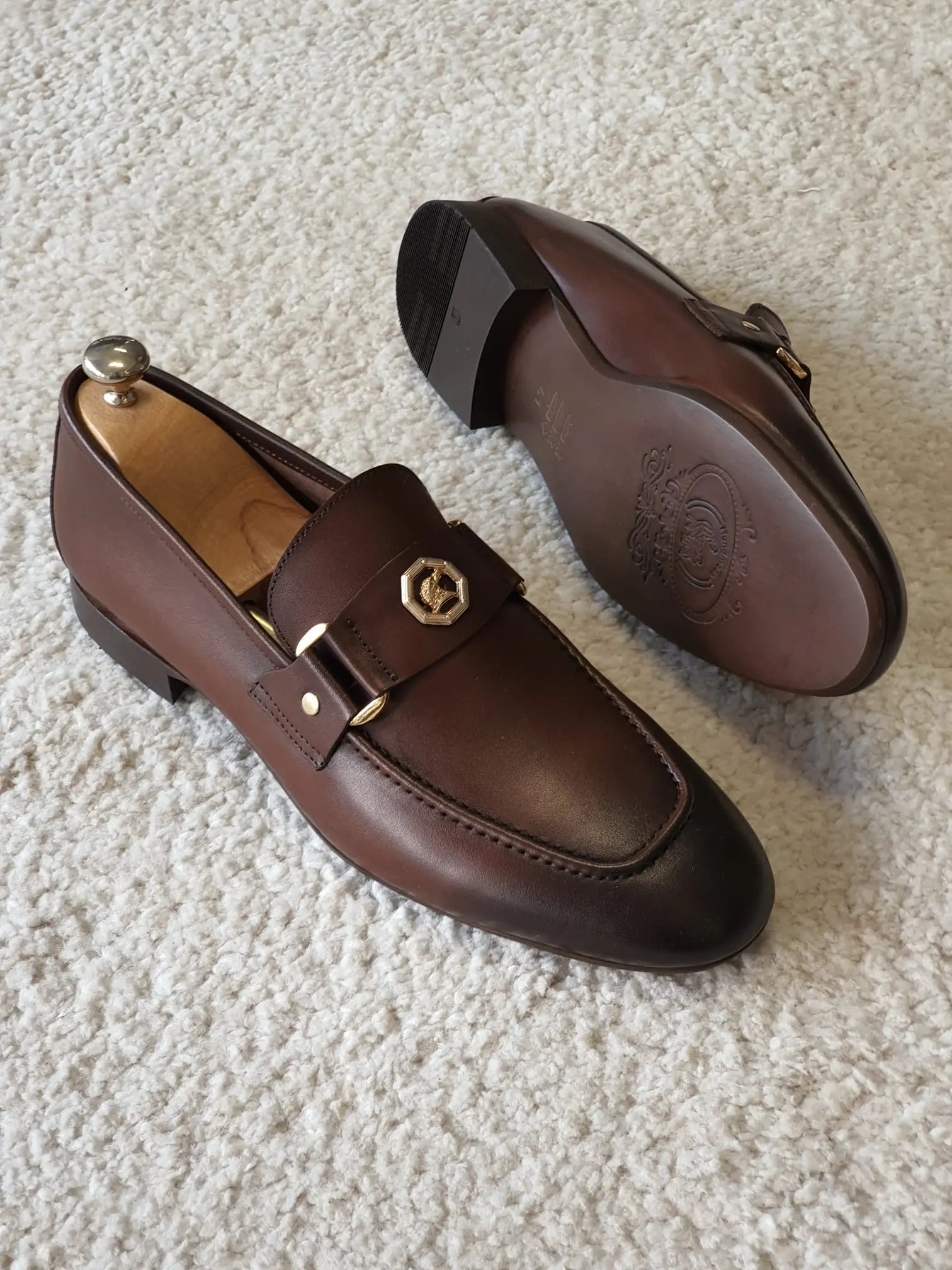 Berton Brown Penny Loafers - Timeless Leather Elegance - BRABION