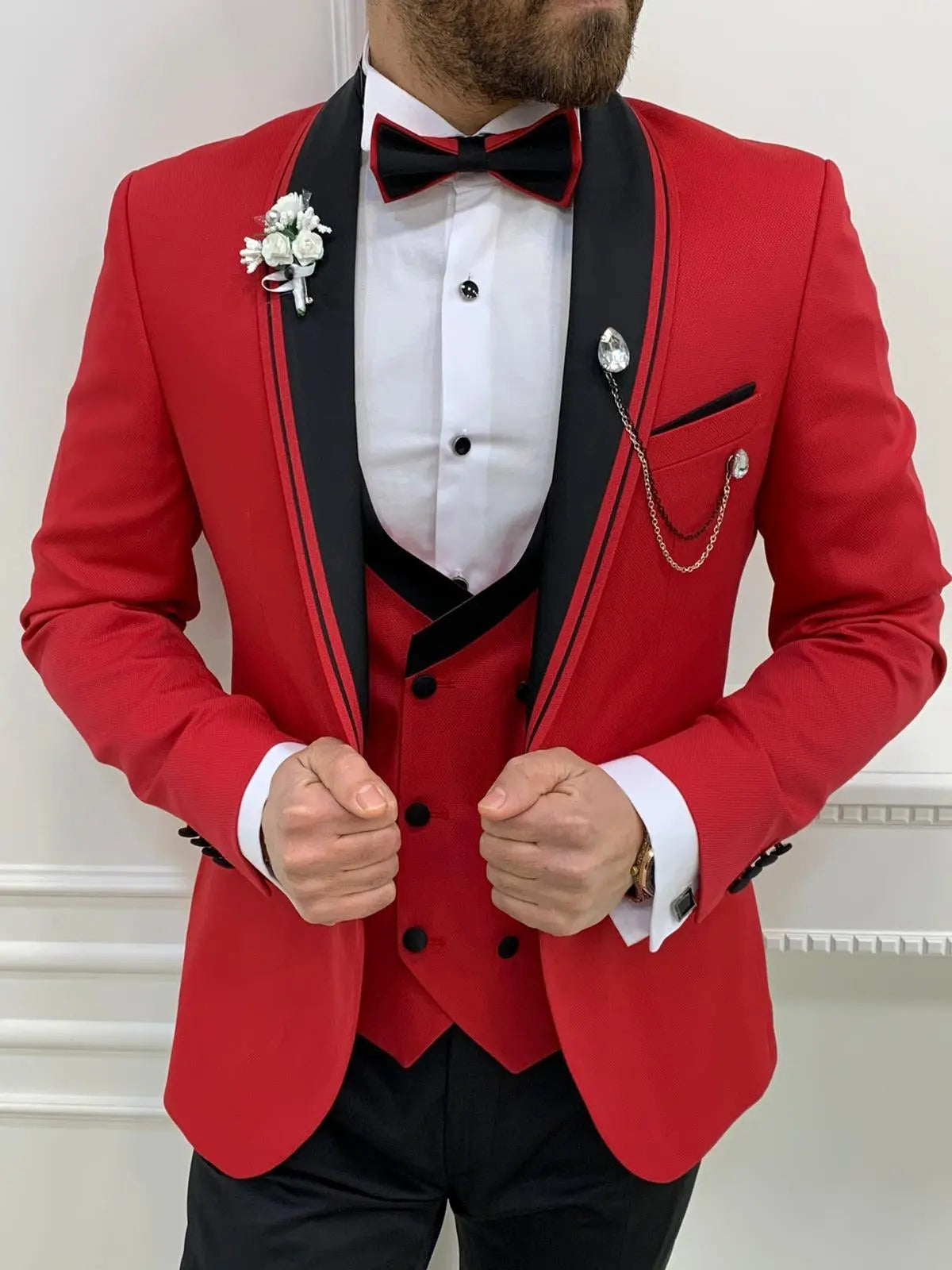 Napoli Red Slim Fit Shawl Lapel Tuxedo - BRABION