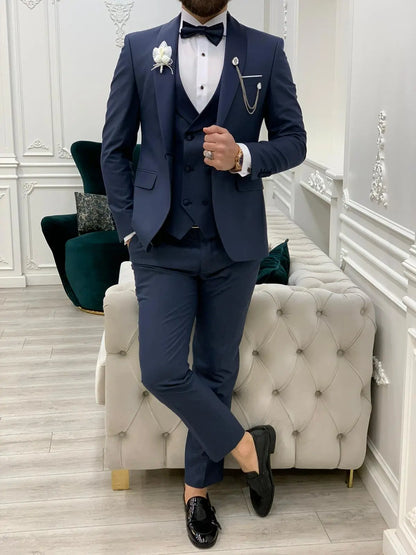 Avion Blue Slim Fit Shawl Lapel Tuxedo - BRABION