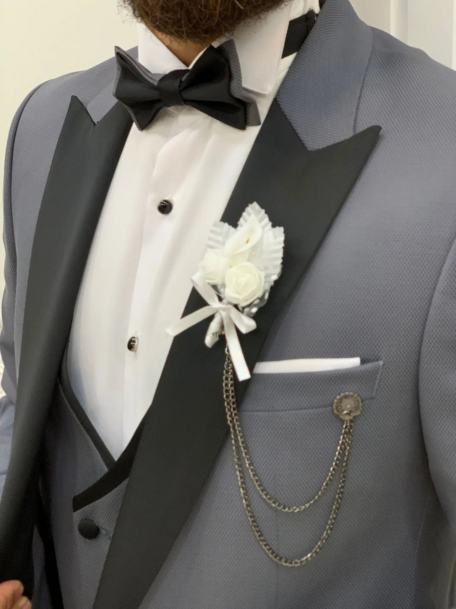 Infinite Gray Slim Fit Peak Lapel Tuxedo - BRABION