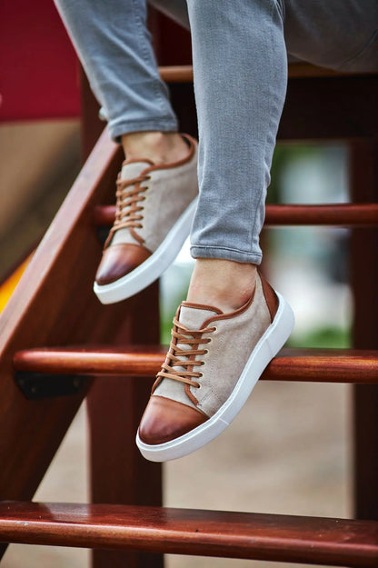 Prince Eva Sole Leather Beige Sneakers - Versatile Elegance for Every Occasion - BRABION