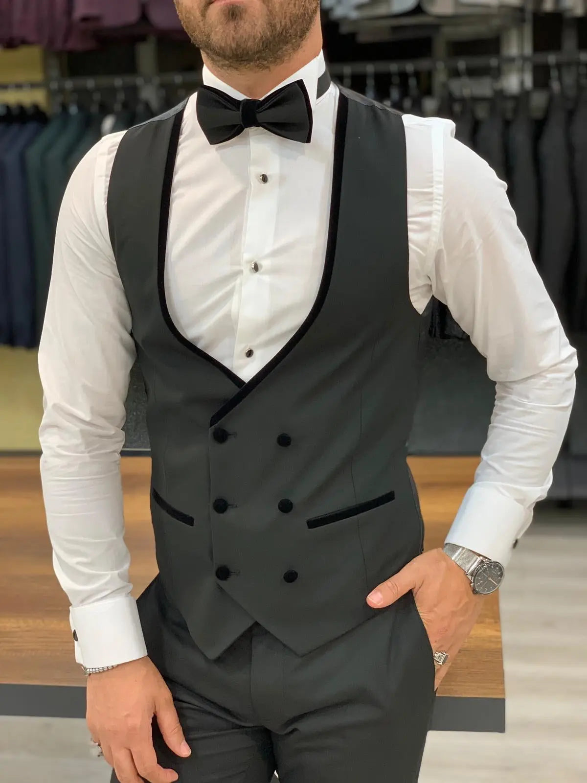 Stefano Black Slim Fit Shawl Lapel Tuxedo - BRABION
