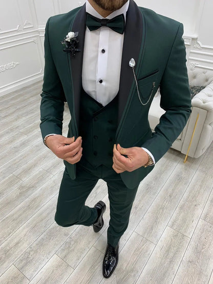Torino Green Slim Fit Velvet Peak Lapel Tuxedo - BRABION