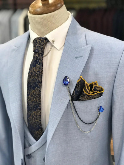 Eros Sky Blue Slim Fit Wool Suit for Every Occasion BOJONI