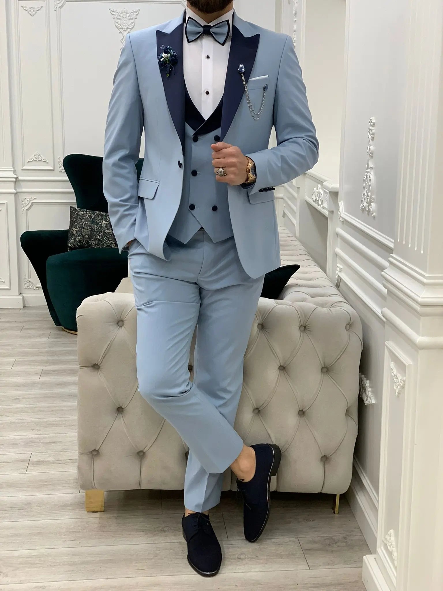 Perris Ice Blue Slim Fit Tuxedo - BRABION