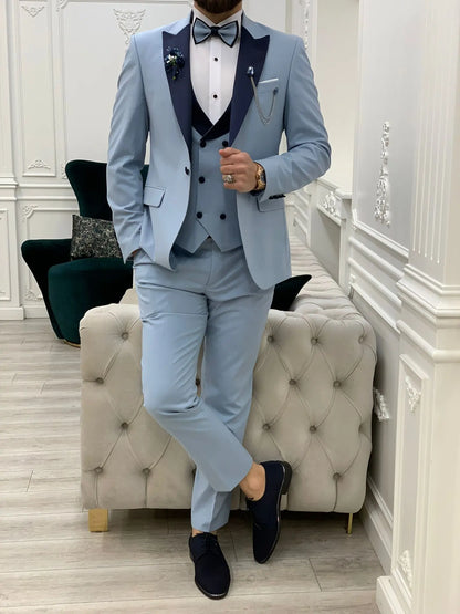 Perris Ice Blue Slim Fit Tuxedo - BRABION