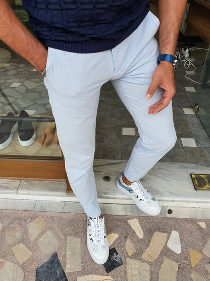 Berton Blue Slim Fit Cotton Pants - BRABION