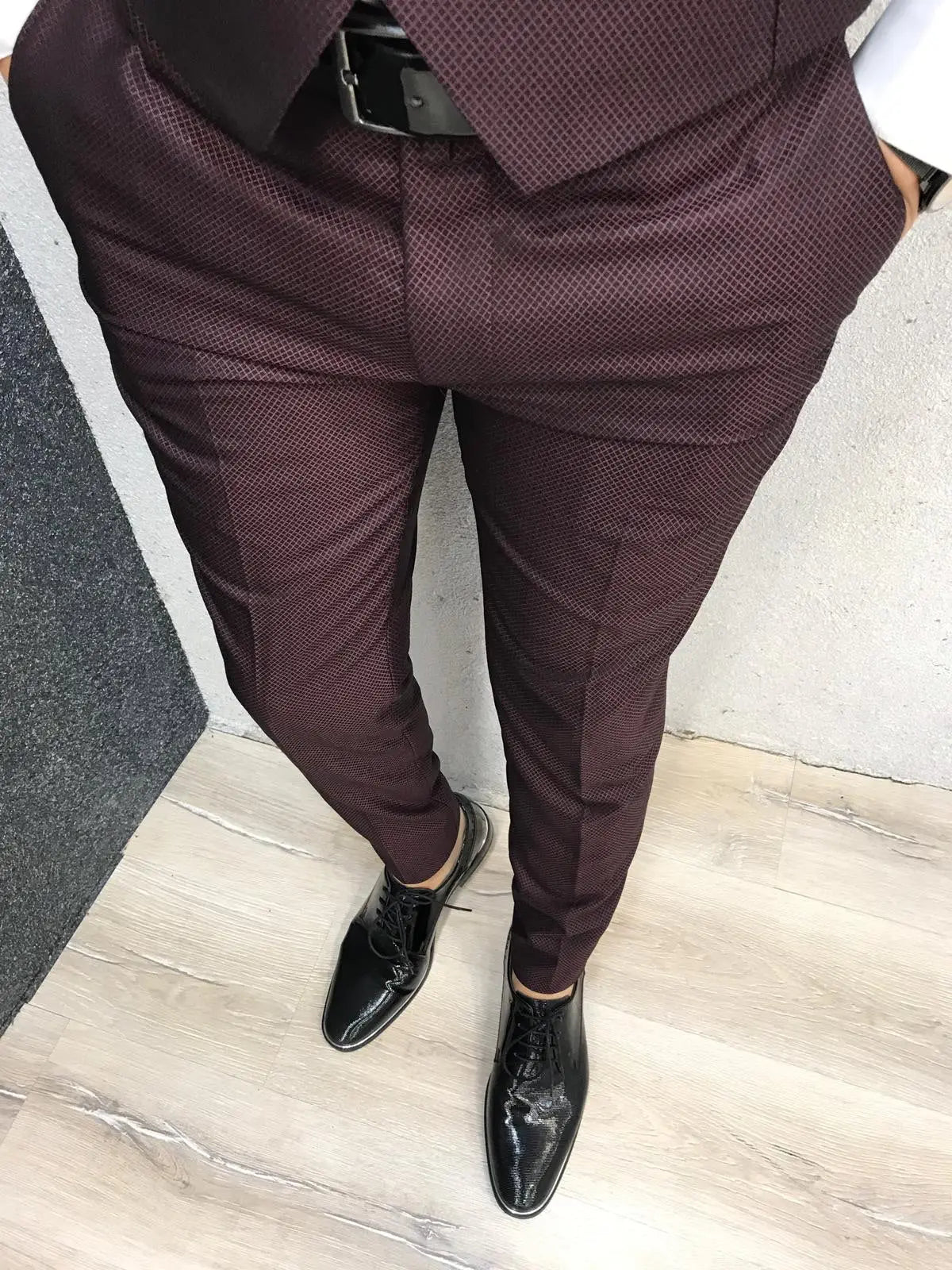 Lazio Claret Red Slim-Fit Tuxedo for Men - BRABION