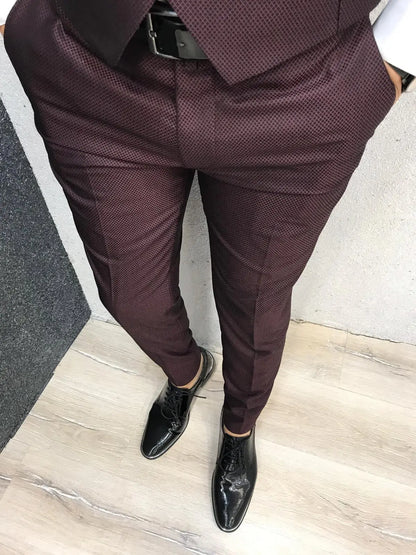 Lazio Claret Red Slim-Fit Tuxedo for Men - BRABION