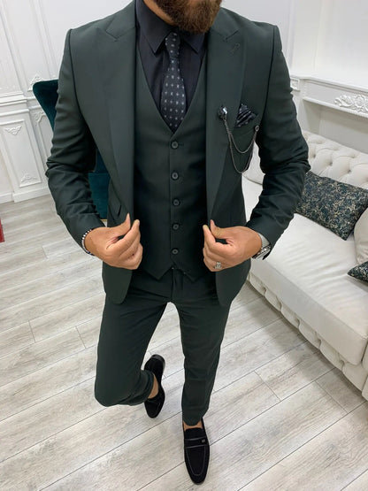 Eros Green Slim Fit Peak Lapel Suit - Elegant and Versatile BOJONI