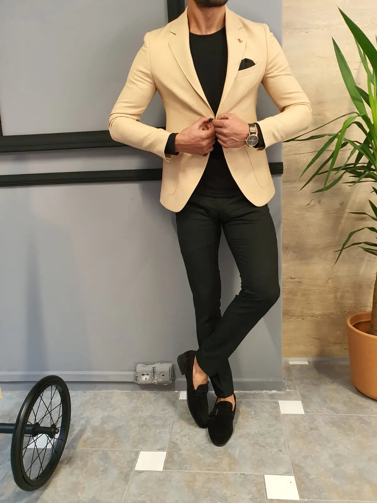 Edmond Beige Slim Fit Blazer - Versatile Elegance for Any Occasion - BRABION