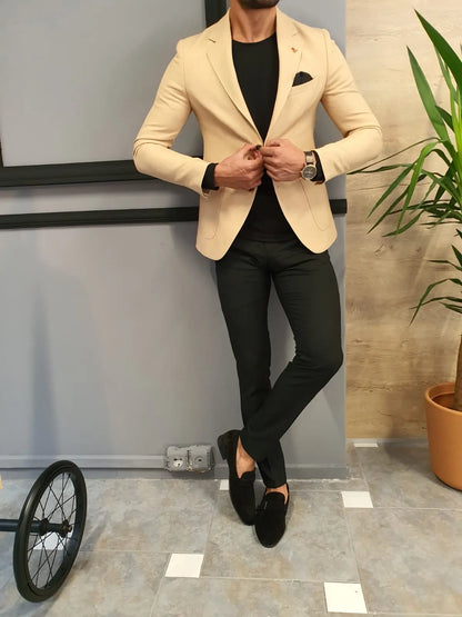 Edmond Beige Slim Fit Blazer - Versatile Elegance for Any Occasion - BRABION