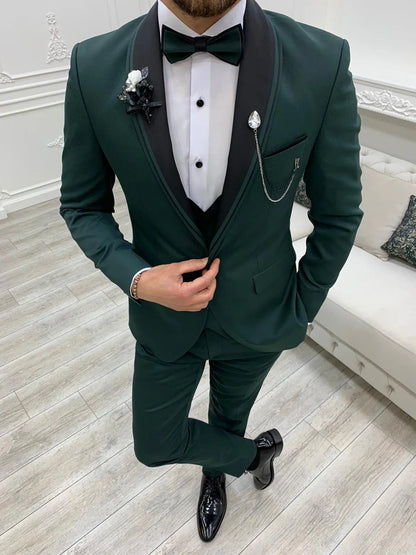 Torino Green Slim Fit Velvet Peak Lapel Tuxedo - BRABION