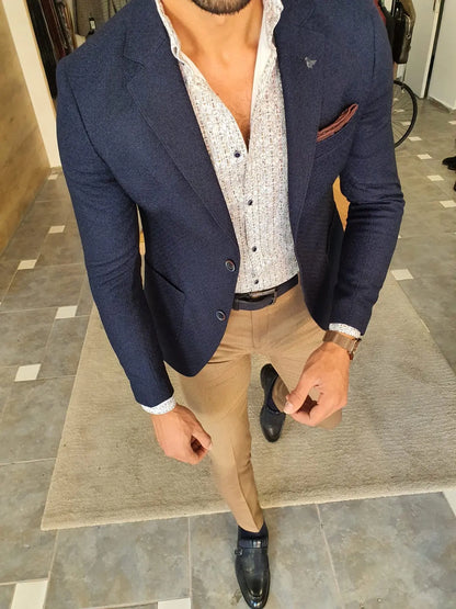 Torino Navy Blue Slim Fit Blazer: The Ultimate Versatile Jacket - BRABION