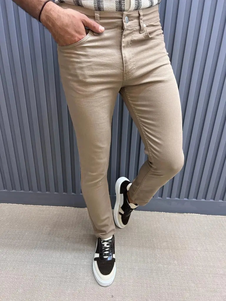 Sorento Beige Slim Fit Cotton Pants for Every Occasion - BRABION
