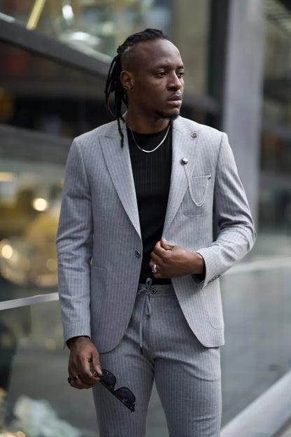 Sorento Gray Slim Fit Pinstripe Cotton Suit brabion
