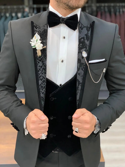 Genova Black Slim Fit Peak Lapel Tuxedo for Elegant Occasions - BRABION