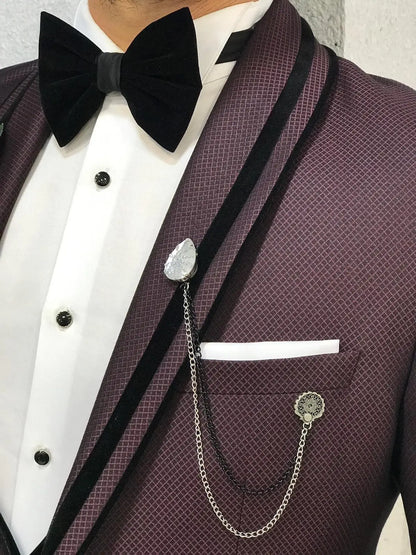 Acacia Claret Red Slim Fit Tuxedo - BRABION