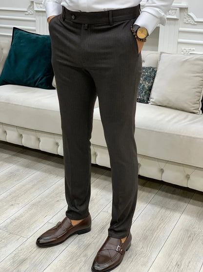 Serra Coffee Slim Fit Striped Pants - Versatile Comfort for Every Occasion - BRABION