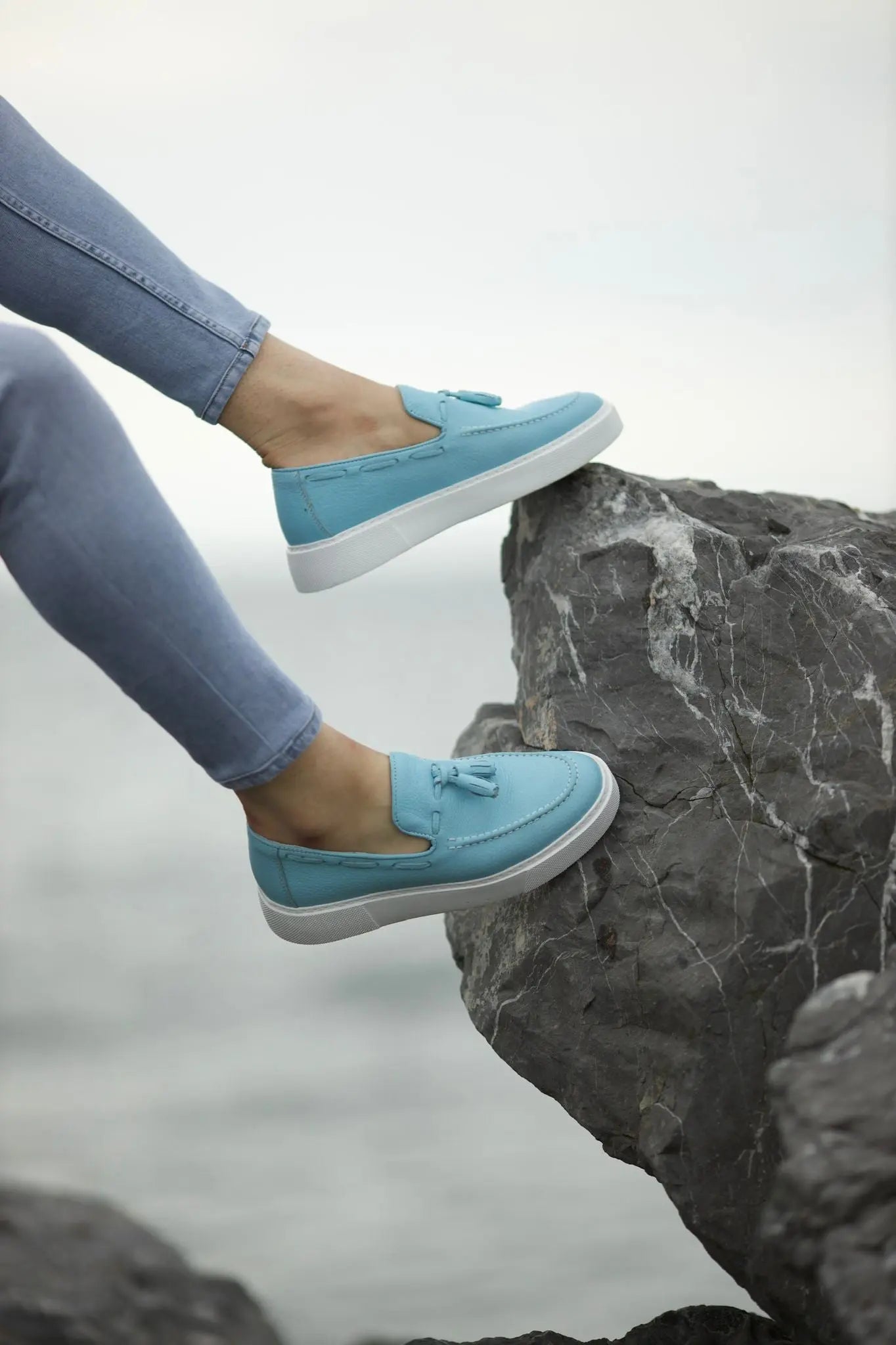 Prince Tassel Detail Leather Blue Shoes - BRABION