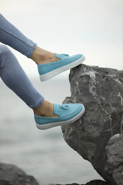 Prince Tassel Detail Leather Blue Shoes - BRABION