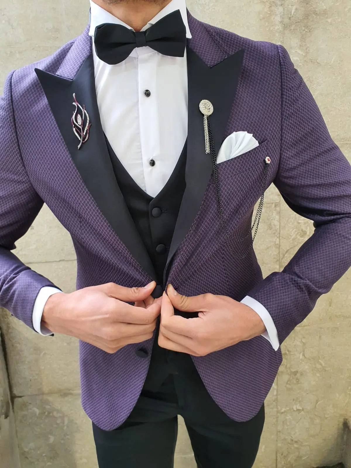 VillaNova Purple Slim Fit Patterned Tuxedo - BRABION