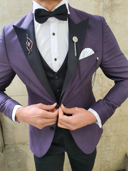 VillaNova Purple Slim Fit Patterned Tuxedo - BRABION