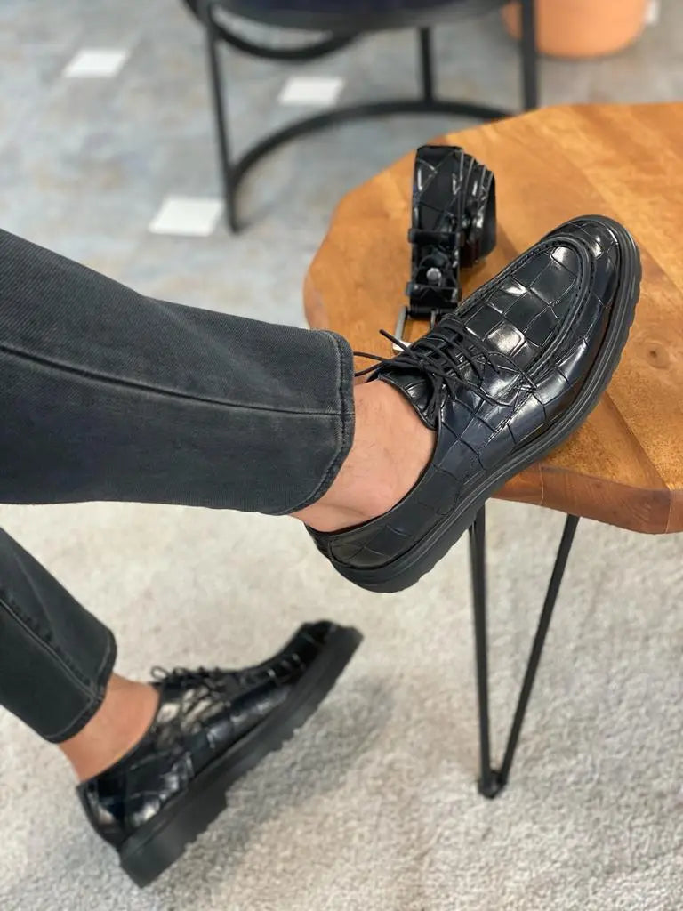 Toros Black Laced Derby - Classic Leather Formal Shoes - BRABION