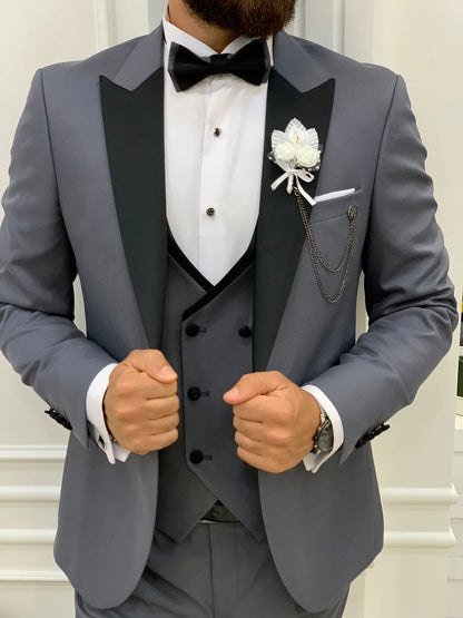 Infinite Gray Slim Fit Peak Lapel Tuxedo - BRABION