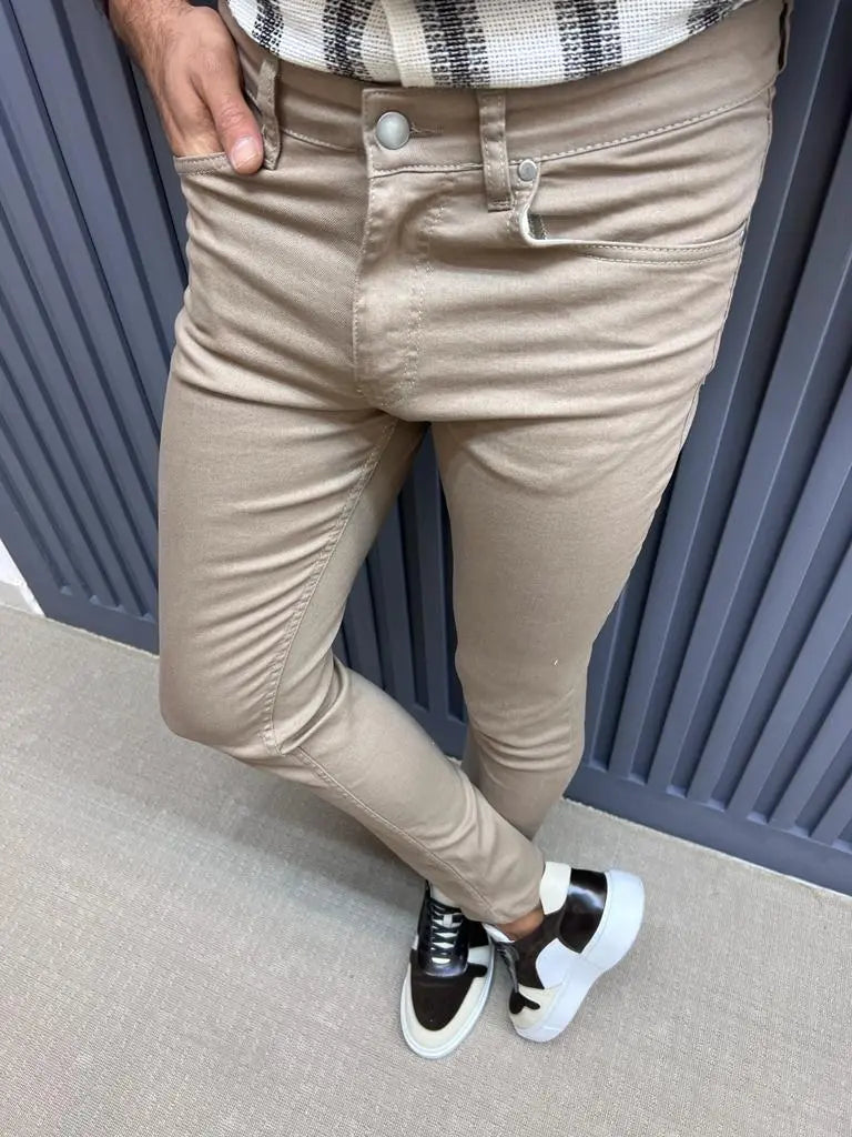 Sorento Beige Slim Fit Cotton Pants for Every Occasion - BRABION