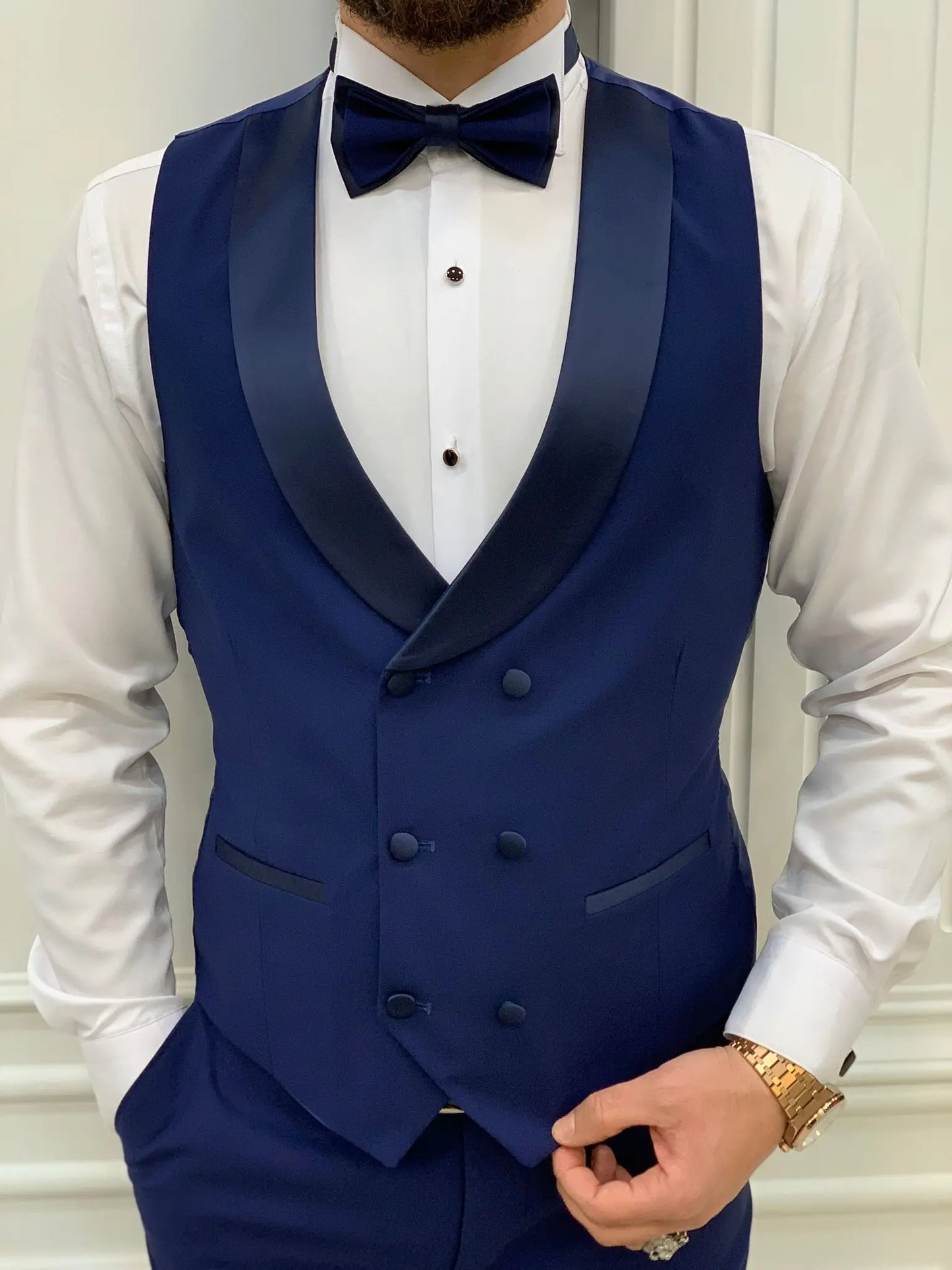 Perris Navy Blue Slim Fit Tuxedo - BRABION