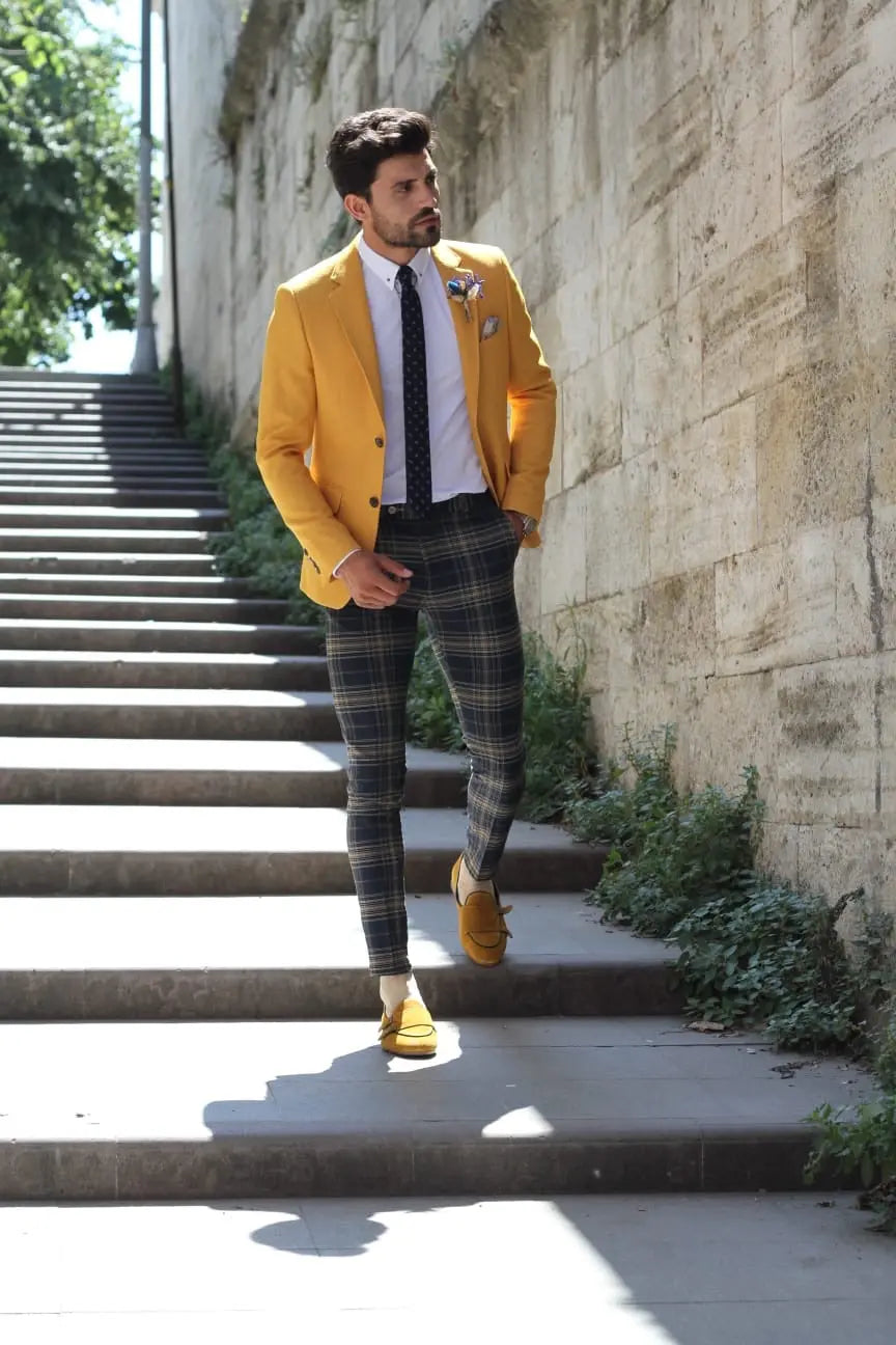 Marina Mustard Slim Fit Blazer - Elevate Your Style - BRABION